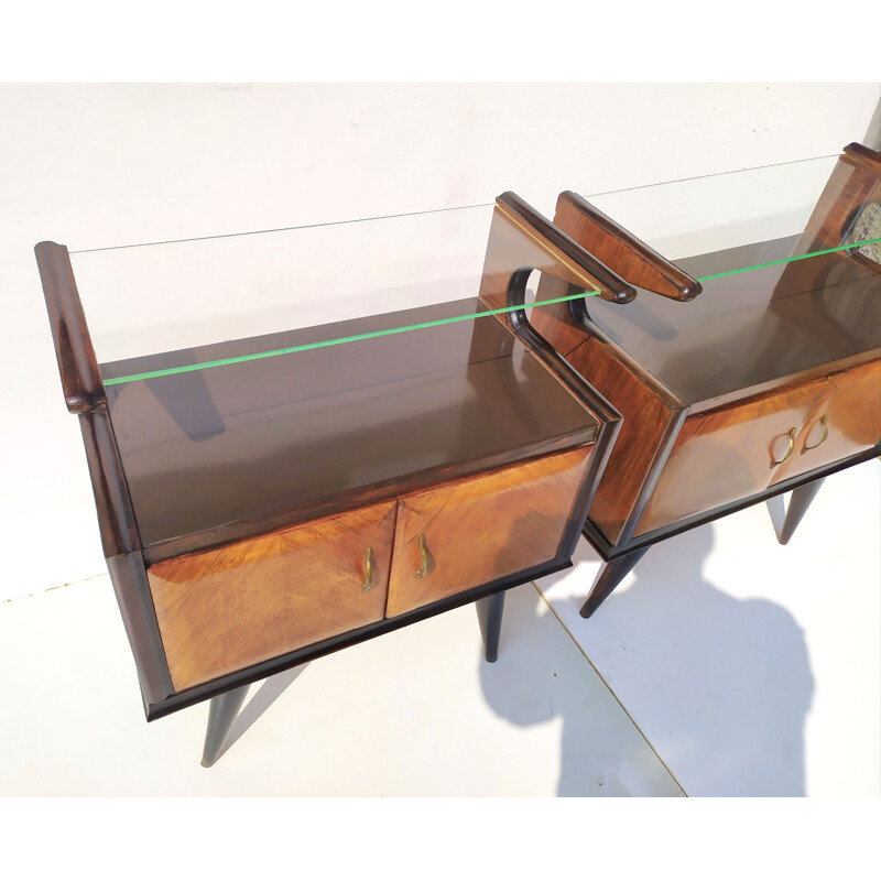 Pair of vintage wood and glass night stands by Paolo Buffa, 1940s