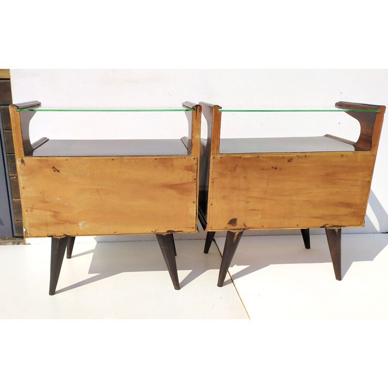 Pair of vintage wood and glass night stands by Paolo Buffa, 1940s