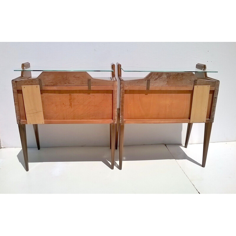 Paire de tables de chevet vintage en teck et verre de Paolo Buffa, 1940