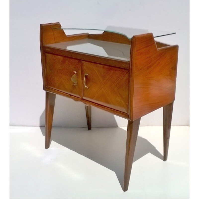 Pair of vintage teak and glass night stands by Paolo Buffa, 1940s