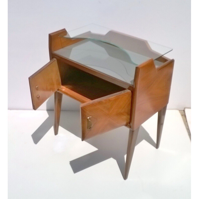 Vintage-Nachttischpaar aus Teakholz und Glas von Paolo Buffa, 1940