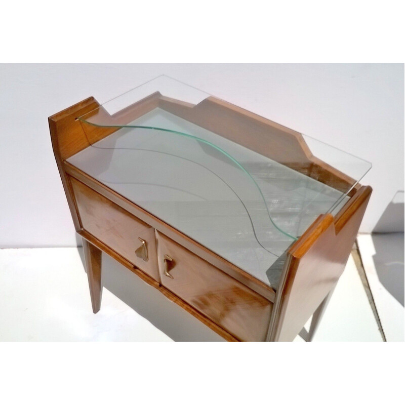 Par de teca vintage e mesas de cabeceira de vidro por Paolo Buffa, 1940