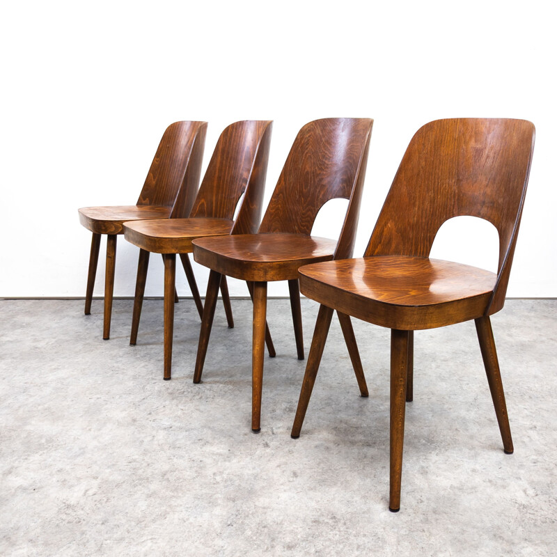 Set of 4 vintage chairs in treated wood by Oswald Haerdtl for Ton, Austria 1955