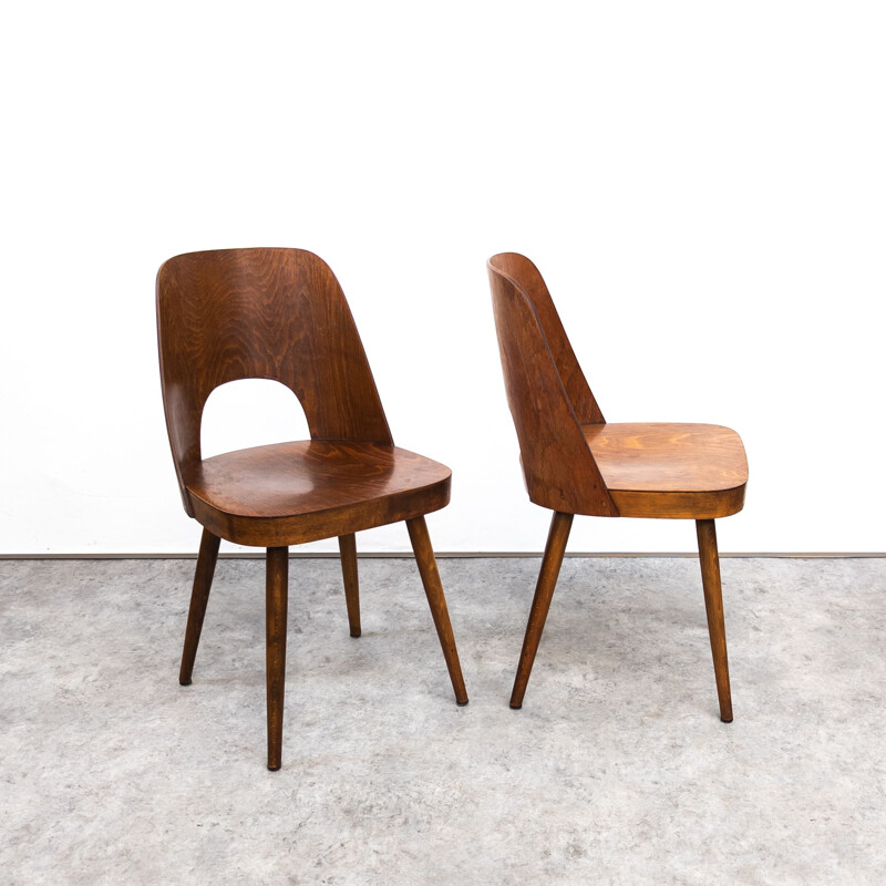 Set of 4 vintage chairs in treated wood by Oswald Haerdtl for Ton, Austria 1955