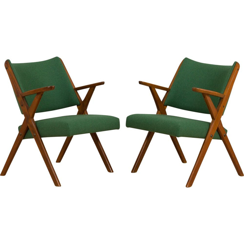 Paar vintage Dal Vera model 3011 fauteuils in groene wol van Colegoano Italia, 1950