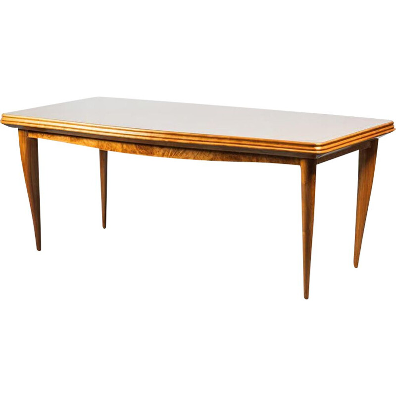 Mesa vintage de caoba y cristal, 1950