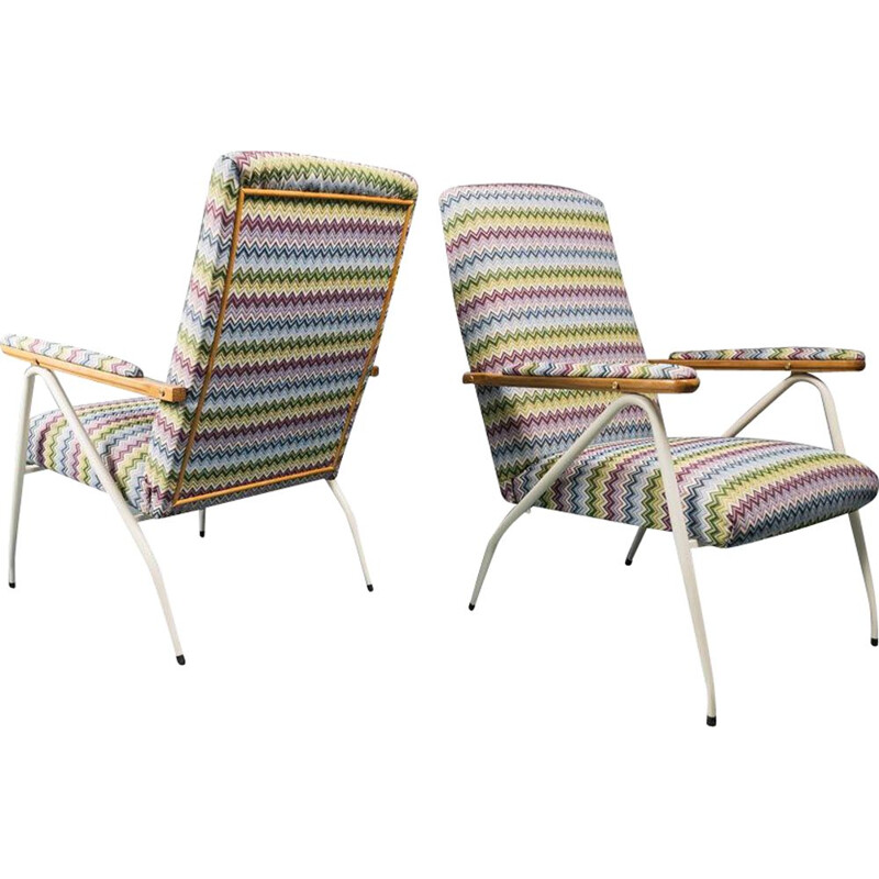 Pair of vintage fabric and metal recliners, 1970