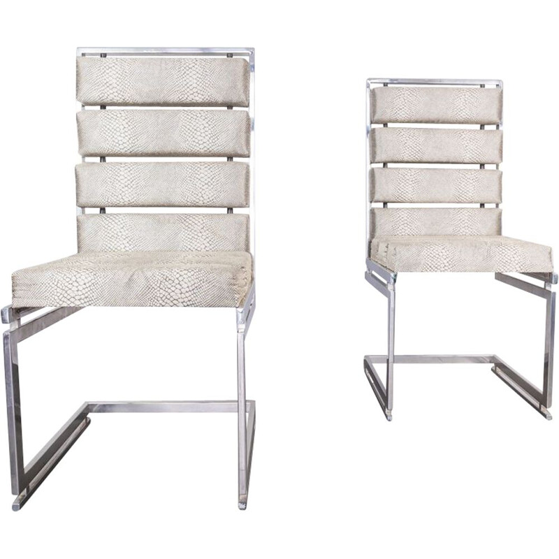 Pair of vintage chairs in chromed steel and fabric by Romeo Rega