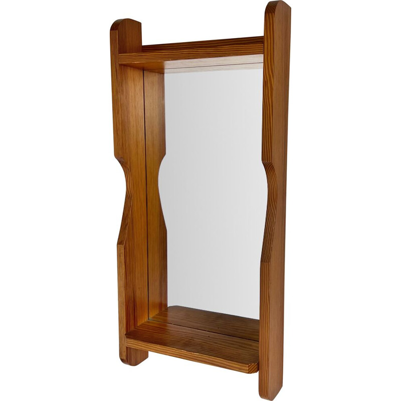 Mid century Scandinavian pinewood mirror, 1970s