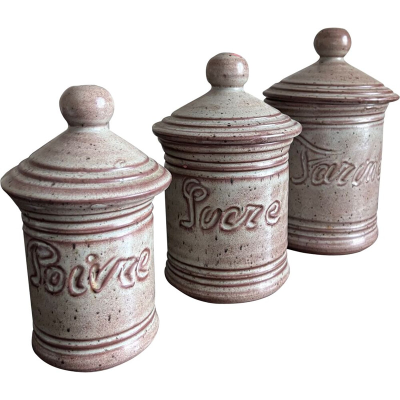 Lot de 3 pots couverts Vallauris vintage en céramique, 1970