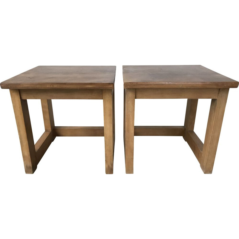 Par de mesas laterais de madeira maciça vintage