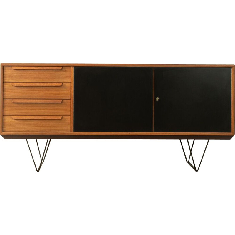 Vintage teak sideboard with two black doors by Wk Möbelö, Germany 1960s