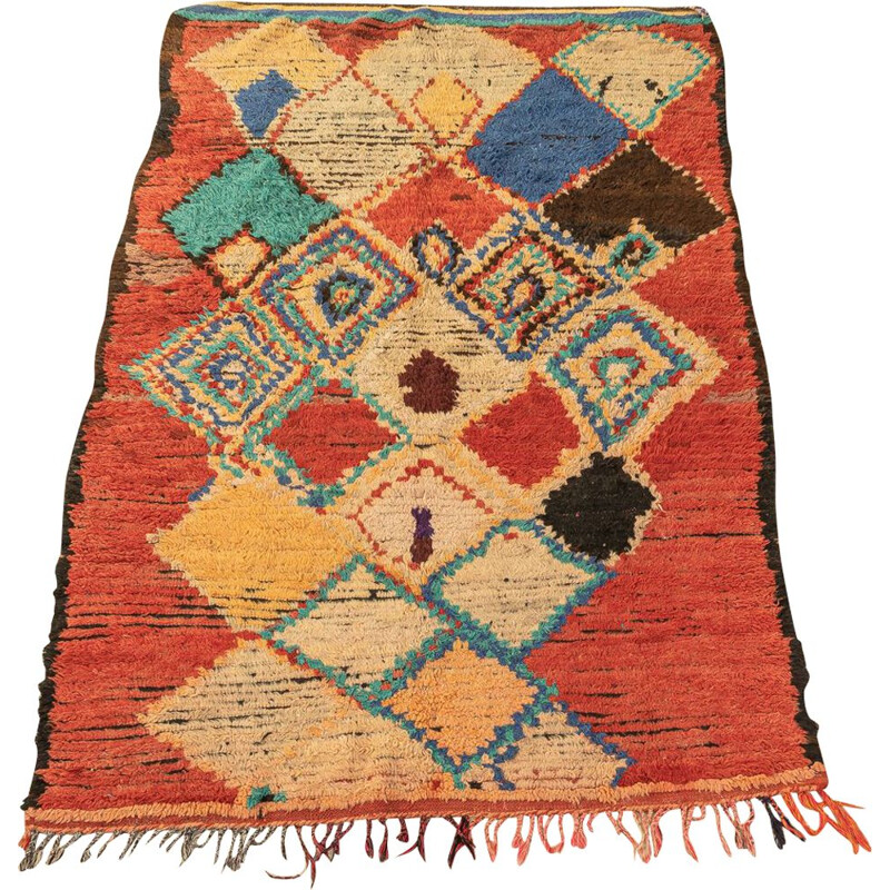 Tapis berbère Azilal vintage en laine, Maroc 1980