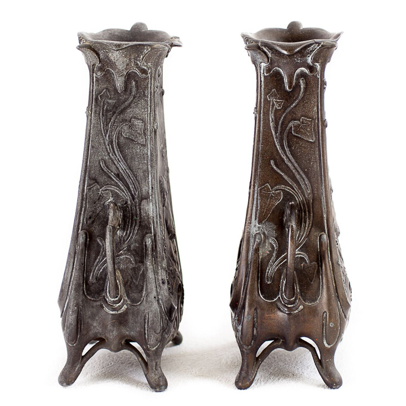 Pair of vintage pewter ewers by Jean Garnier for art nouveau, 1900