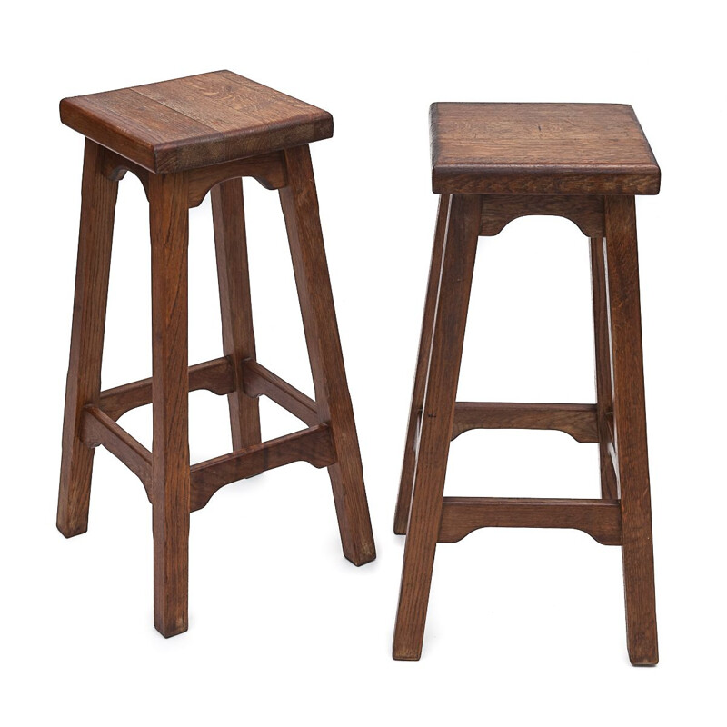 Vintage bar stools in solid oakwood, 1950