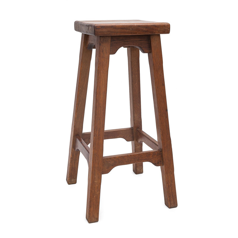 Vintage bar stools in solid oakwood, 1950