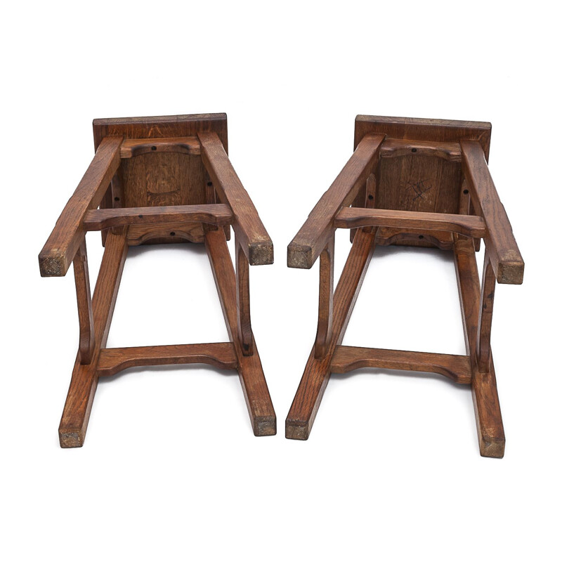 Vintage bar stools in solid oakwood, 1950