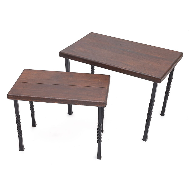 Vintage nesting tables in solid oak wood, 1940s