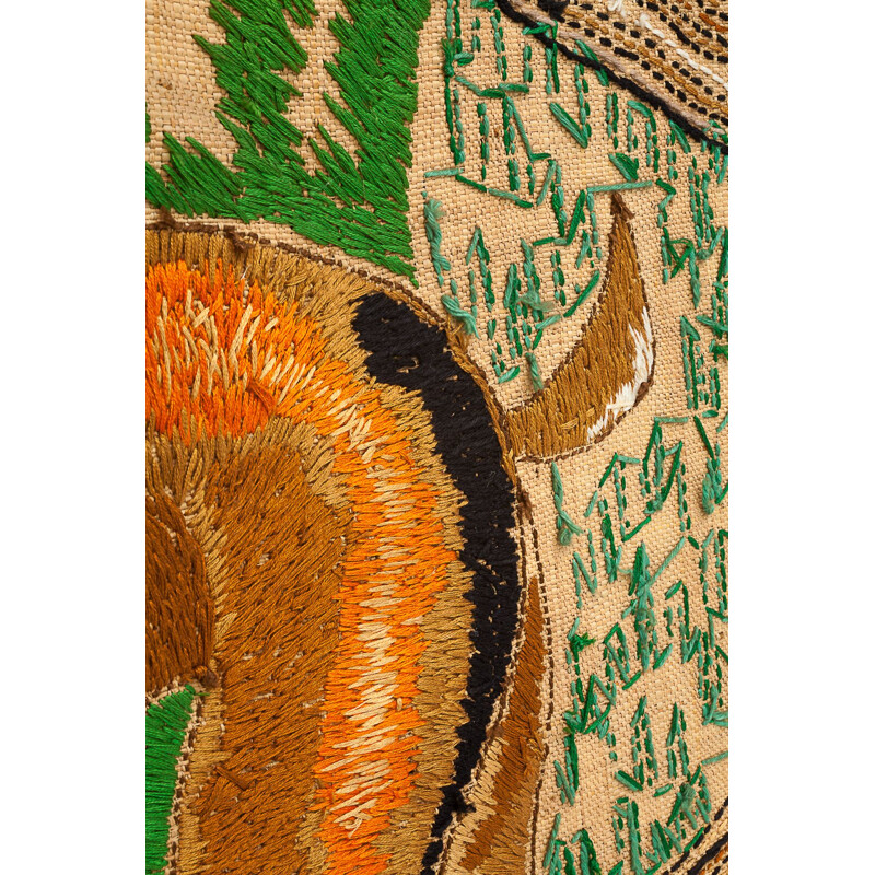 Vintage art deco decorative panel representing a landscape with two gazelles, 1900