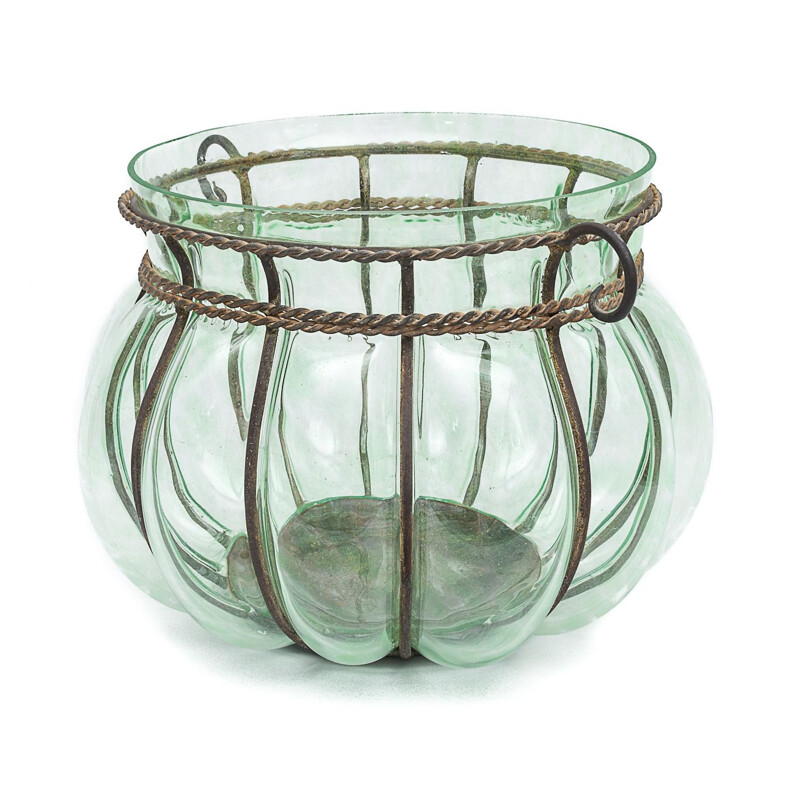 Vaso vintage in vetro di Murano e ferro battuto, 1970
