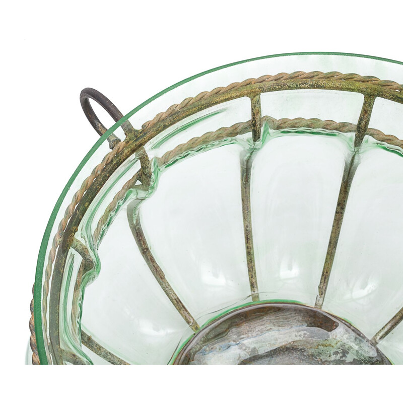Vaso vintage in vetro di Murano e ferro battuto, 1970