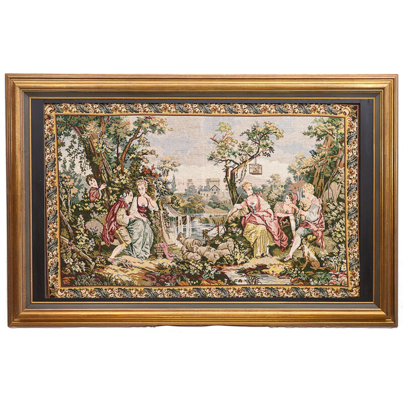 Vintage tapestry "Scène galante" in wool after Watteau, 1940