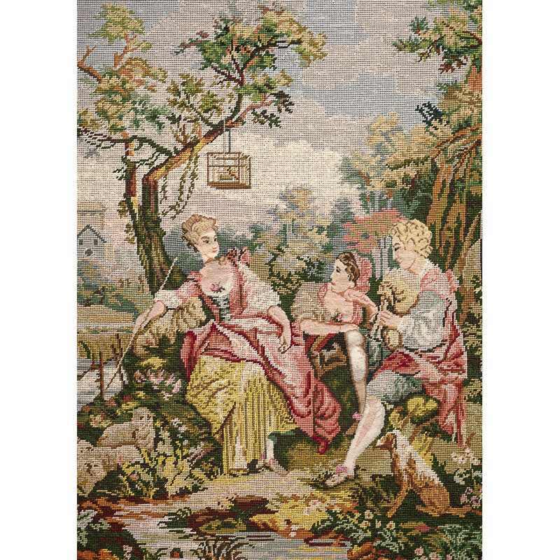 Vintage tapestry "Scène galante" in wool after Watteau, 1940