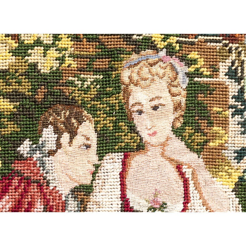 Vintage tapestry "Scène galante" in wool after Watteau, 1940