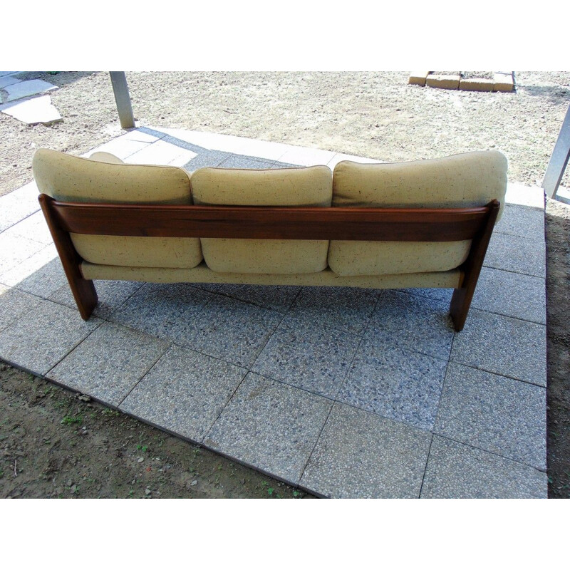 Vintage 3-seater Sapporo sofa in walnut wood and cotton fabric by Mobil Girci
