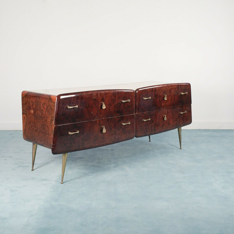 Enfilade vintage Borsani en bois avec paire de tables de chevet, 1950