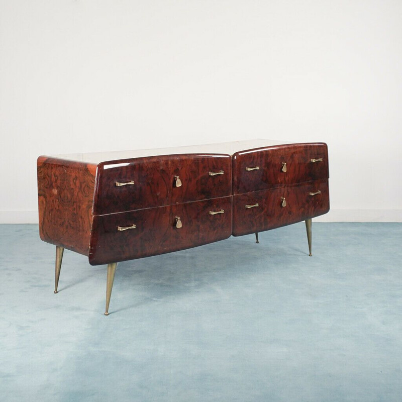 Vintage Borsani wood sideboard with pair of night stands, 1950s