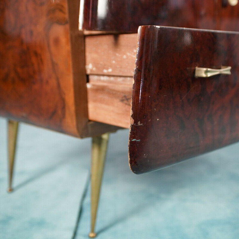 Enfilade vintage Borsani en bois avec paire de tables de chevet, 1950
