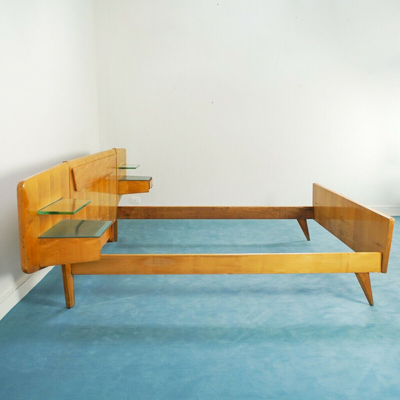 Vintage wood double bed by Vittorio & Plinio Dassi, 1950s