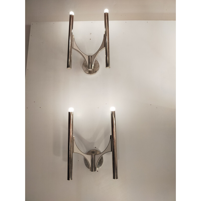 Pair of vintage wall lamps "Orbit" by Gaëtano Sciolari, 1960