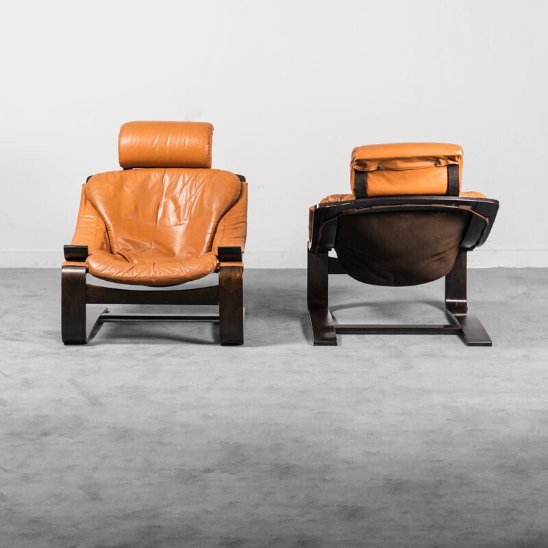 Pair of vintage Kroken leather armchairs by Ake Fribyter for Nelo, 1970