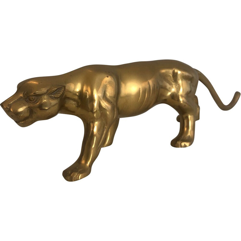 Vintage brass tiger sculpture, 1970