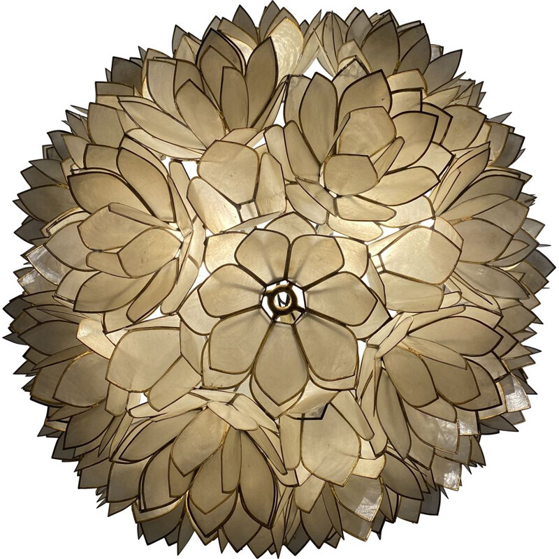 Vintage flower wall lamp in mother-of-pearl and brass