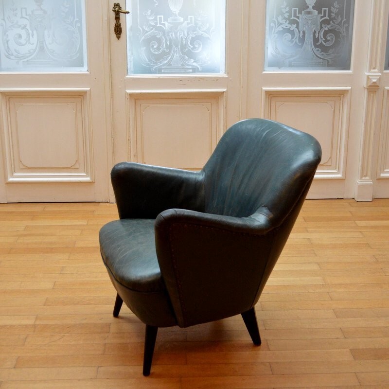 Cocktail leather armchair - 1950s