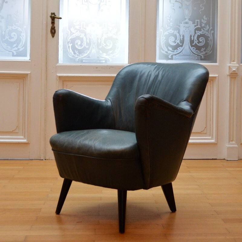 Cocktail leather armchair - 1950s