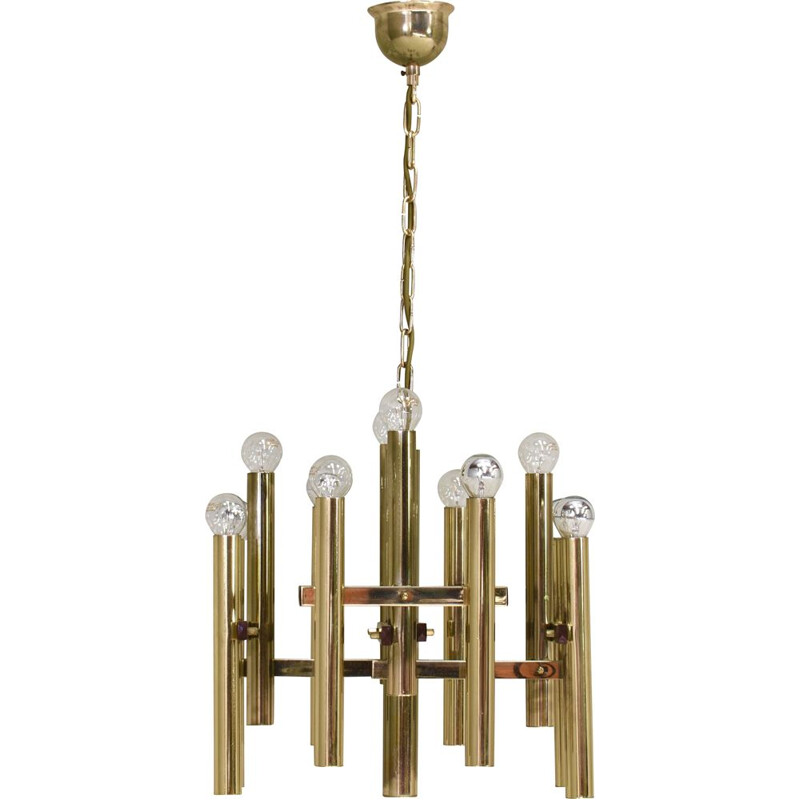 Vintage brass pendant lamp by Gaetano Sciolari, Italy 1970s