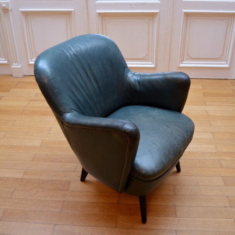 Cocktail leather armchair - 1950s