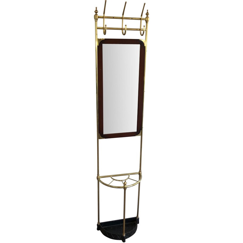 Vintage coat rack in mahogany brass and cast iron, France 1900