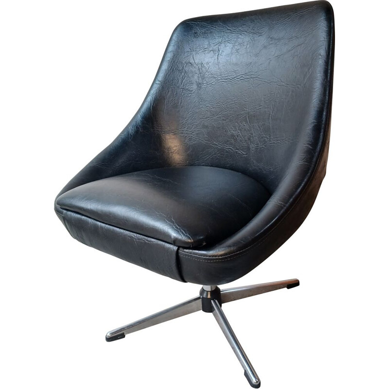 Vintage swivel chair in black, 1970s