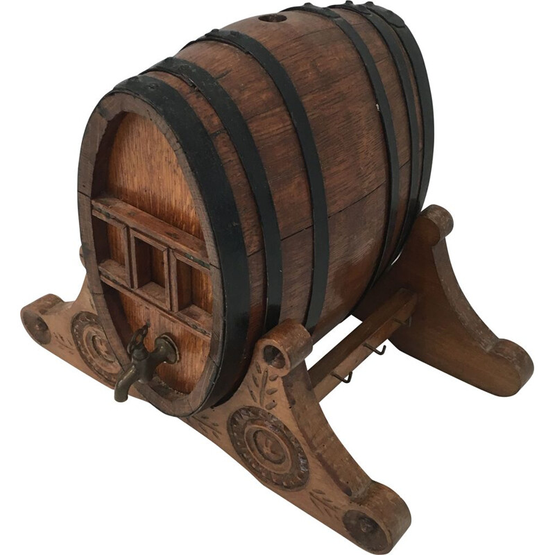 Décanteur à vin vintage en forme de tonneau en laiton, France 1900