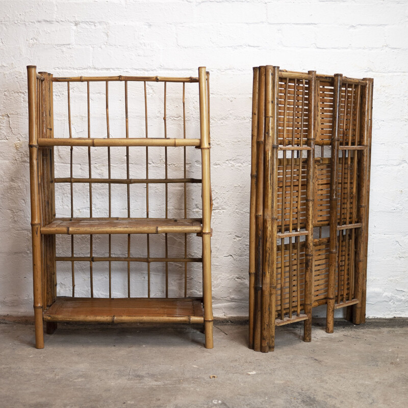 Pair of vintage folding bamboo shelves, 1930