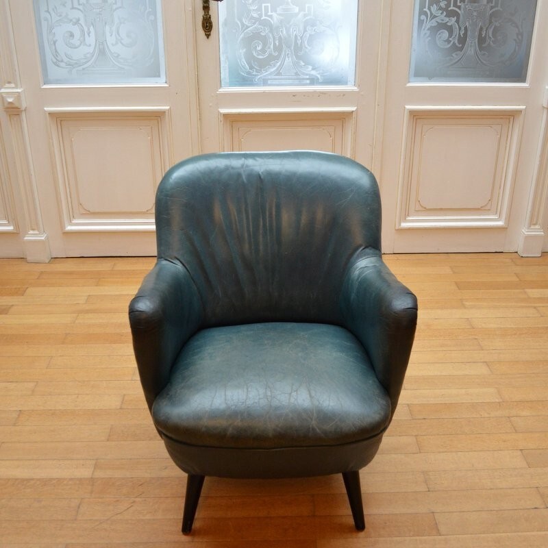 Cocktail leather armchair - 1950s