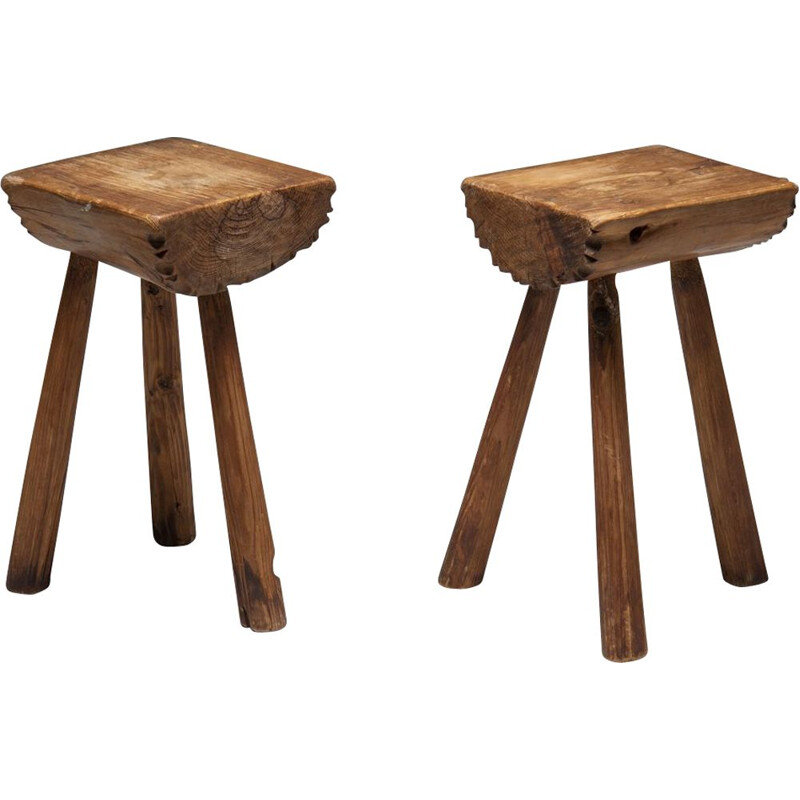 Pair of vintage brutalist stools, France 1960s