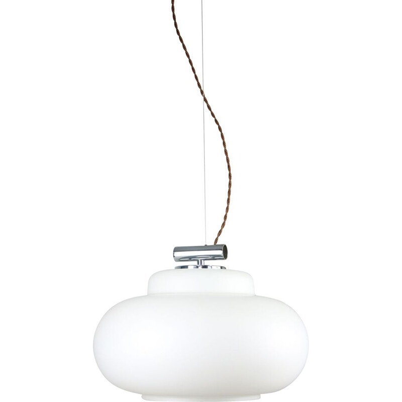 Suspension vintage en chrome et opaline, 1980