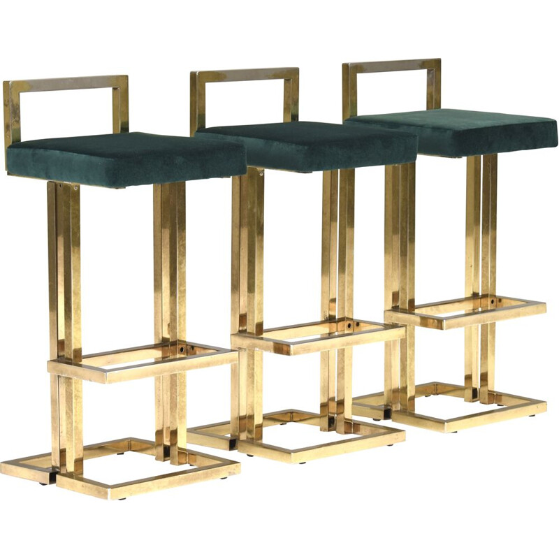 Set of three vintage brass stools by Jansen, France 1970