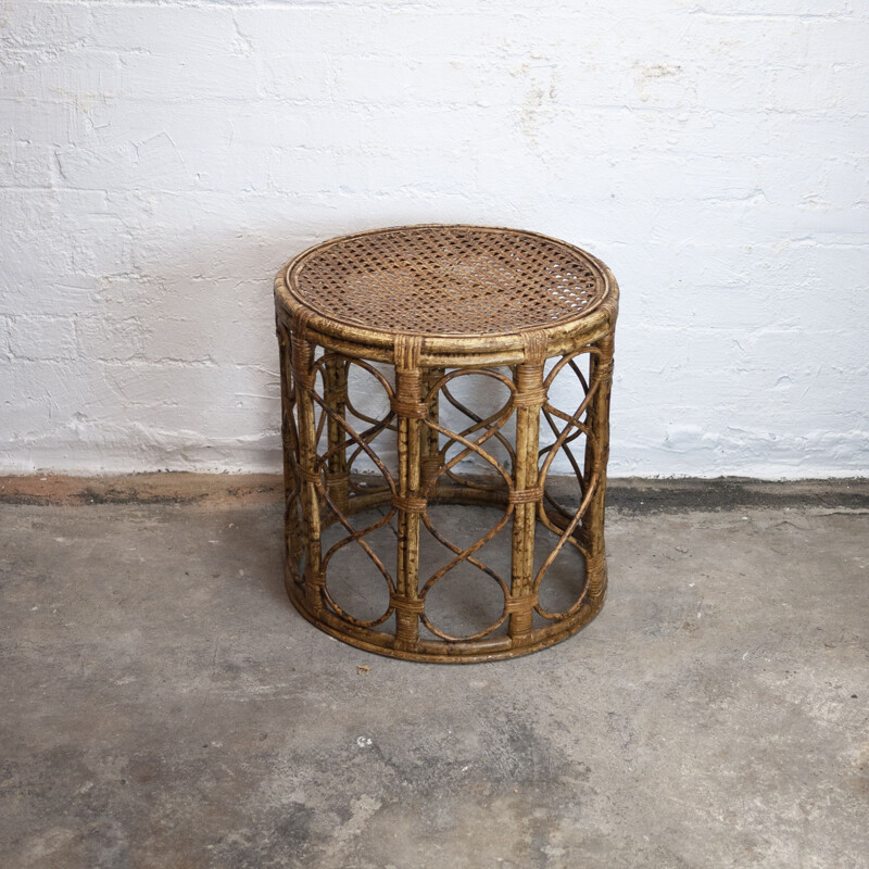 Mid-century bamboo Drum side table with cane top, 1960s